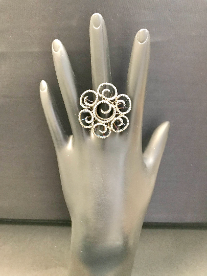 Pave Diamond Ring .925 Oxidized Sterling Silver Diamond Ring, Genuine handmade pave diamond Ring Size Approx 1.36"(34 MM)