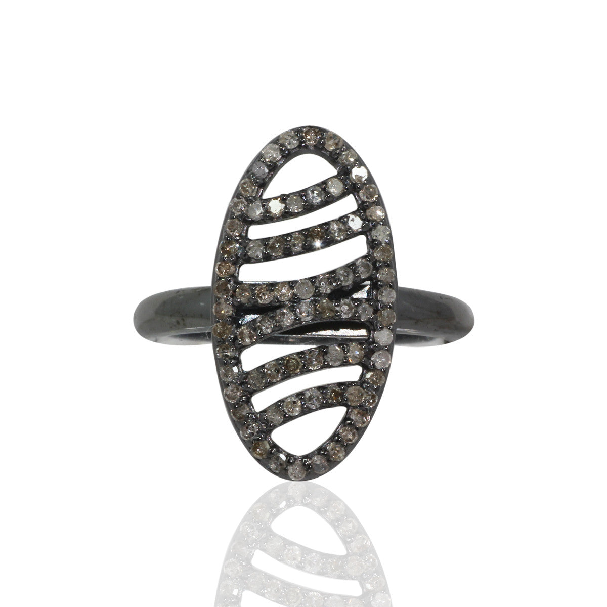 Pave Diamond Ring .925 Oxidized Sterling Silver Diamond Ring, Genuine handmade pave diamond Ring Size Approx 0.84"(11 x 21 MM)