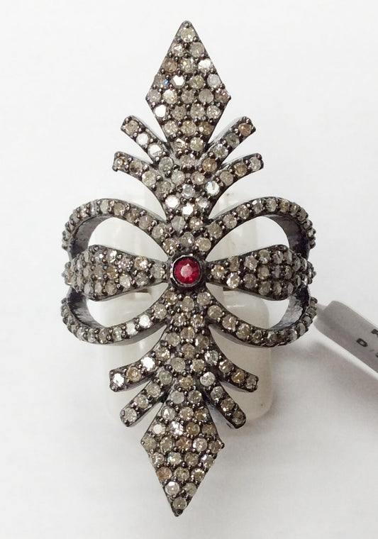 Pave Diamond Ring .925 Oxidized Sterling Silver Diamond Ring, Genuine handmade pave diamond Ring Size Approx 1.56"(22 x 39 MM)