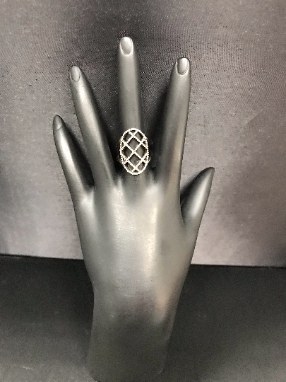 Pave Diamond Ring .925 Oxidized Sterling Silver Diamond Ring, Genuine handmade pave diamond Ring Size Approx 0.96"(24 X 15 MM)