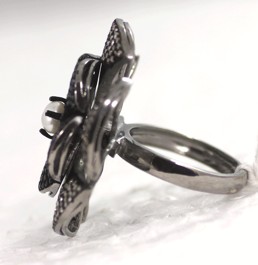 Silver Pave Diamond Ring .925 Oxidized Sterling Silver Diamond Ring, Genuine handmade pave diamond Ring Size Approx 1.40"(35 MM)