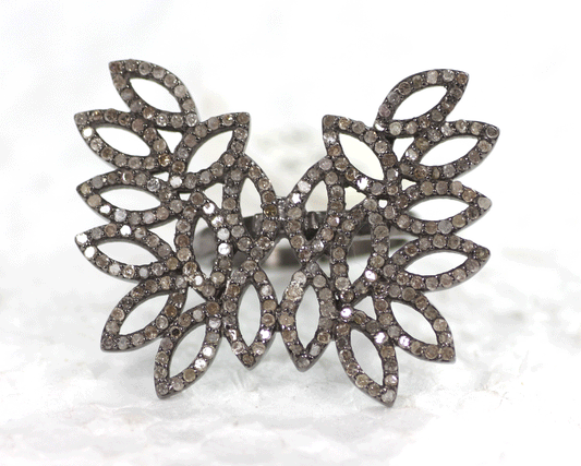 Butterfly shape Pave Diamond Ring .925 Oxidized Sterling Silver Diamond Ring, Genuine handmade pave diamond Ring Size Approx 1.60"(35 x 40 MM)