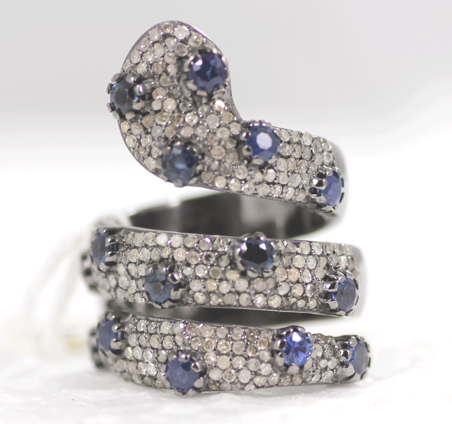 Snake shape Pave Diamond Ring .925 Oxidized Sterling Silver Diamond Ring, Genuine handmade pave diamond Ring Size Approx 1.40"(35 MM)