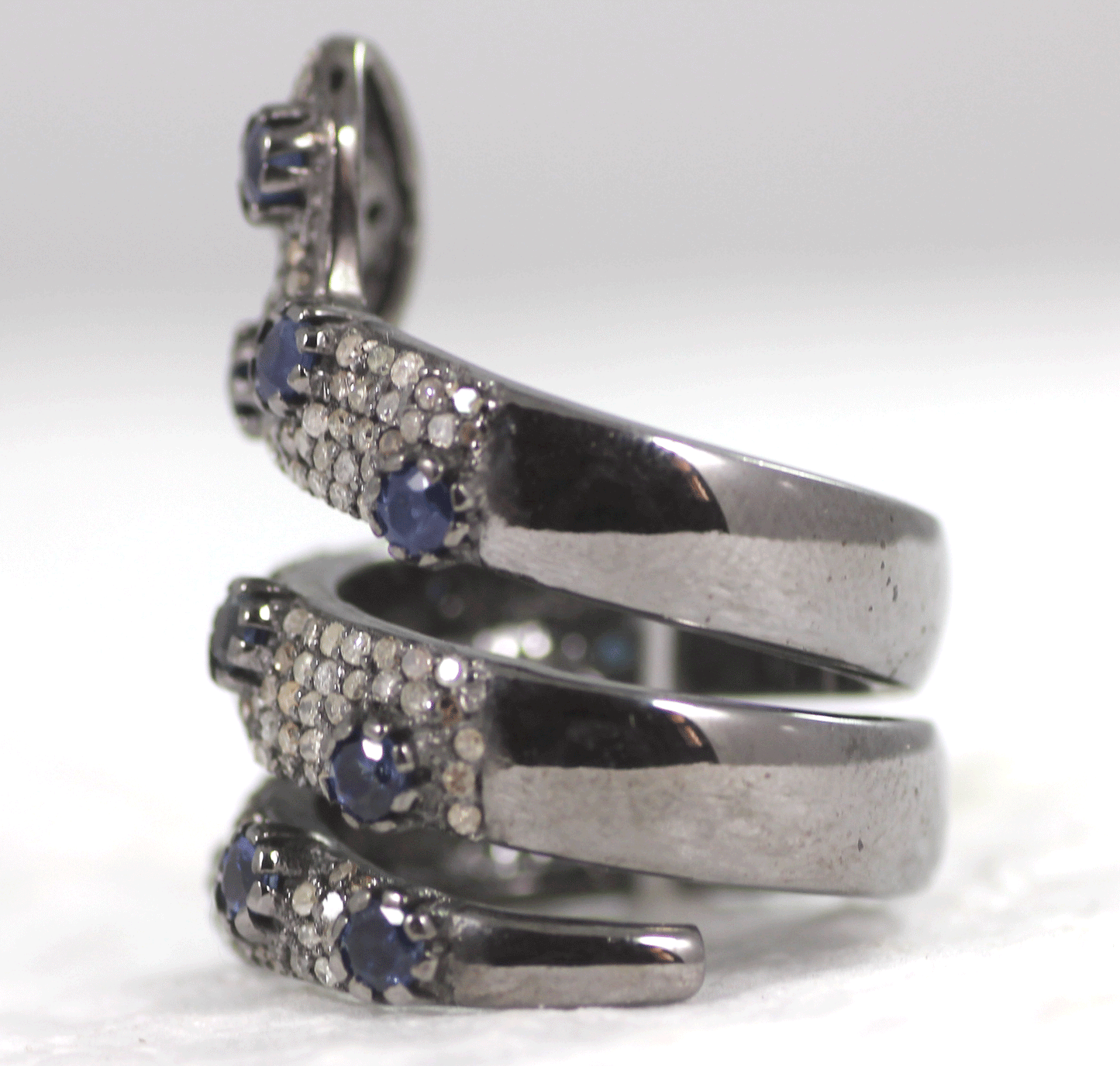 Snake shape Pave Diamond Ring .925 Oxidized Sterling Silver Diamond Ring, Genuine handmade pave diamond Ring Size Approx 1.40"(35 MM)