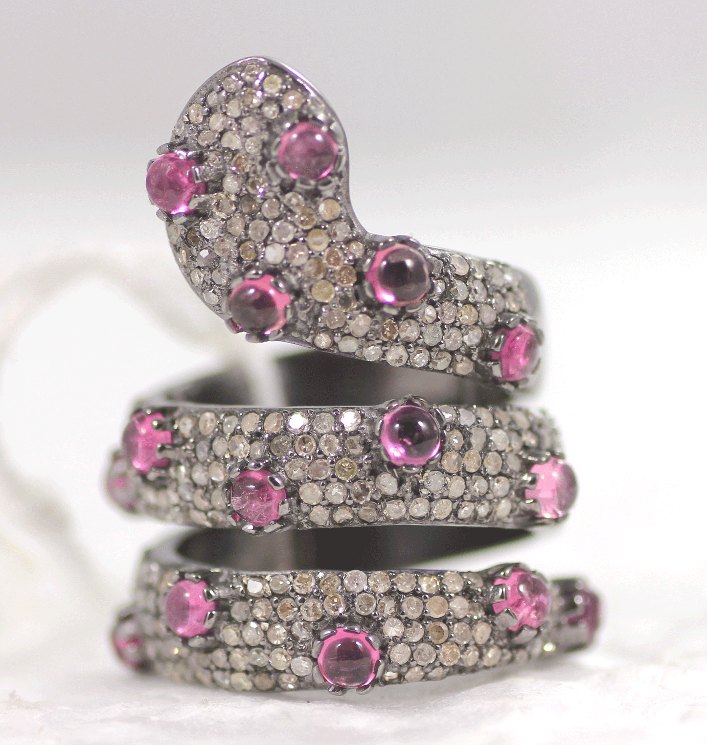 Snake shape Pave Diamond Ring .925 Oxidized Sterling Silver Diamond Ring, Genuine handmade pave diamond Ring Size Approx 1.40"(35 MM)