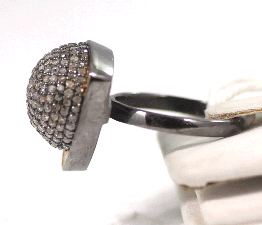 Ball Pave Diamond Ring .925 Oxidized Sterling Silver Diamond Ring, Genuine handmade pave diamond Ring Size Approx 0.80"(20 MM)
