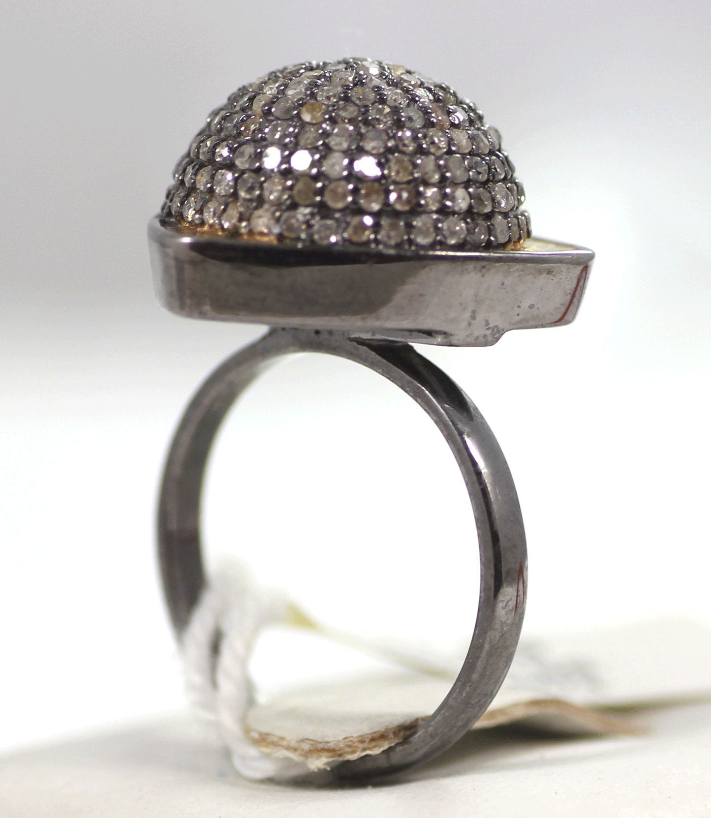 Ball Pave Diamond Ring .925 Oxidized Sterling Silver Diamond Ring, Genuine handmade pave diamond Ring Size Approx 0.80"(20 MM)