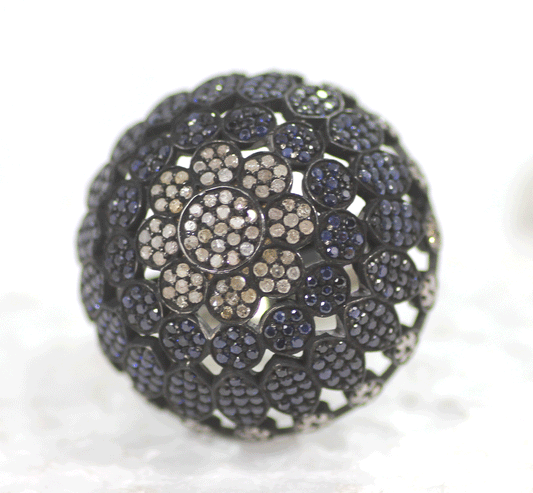 Round Pave Diamond Ring .925 Oxidized Sterling Silver Diamond Ring, Genuine handmade pave diamond Ring Size Approx 1.20"(30 MM)