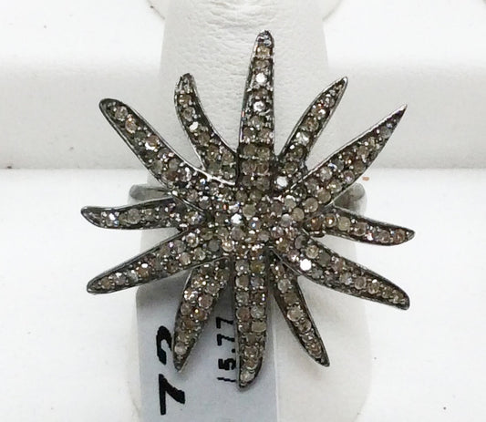 Pave Diamond Ring .925 Oxidized Sterling Silver Diamond Ring, Genuine handmade pave diamond Ring Size Approx 1.12"(27 x 28 MM)