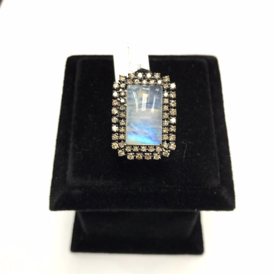 Rectangular Diamond Ring with Opal