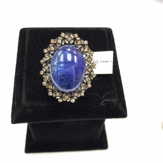Oval Diamond Ring with Tanzanite Gemstone
