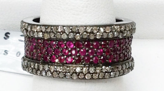 Pave Diamond Ring .925 Oxidized Sterling Silver Diamond Ring, Genuine handmade pave diamond Ring Size Approx 0.88"(10 x 22 MM)