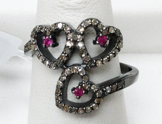 Heart Pave Diamond Ring .925 Oxidized Sterling Silver Diamond Ring, Genuine handmade pave diamond Ring Size Approx 0.64"(16 x 16 MM)