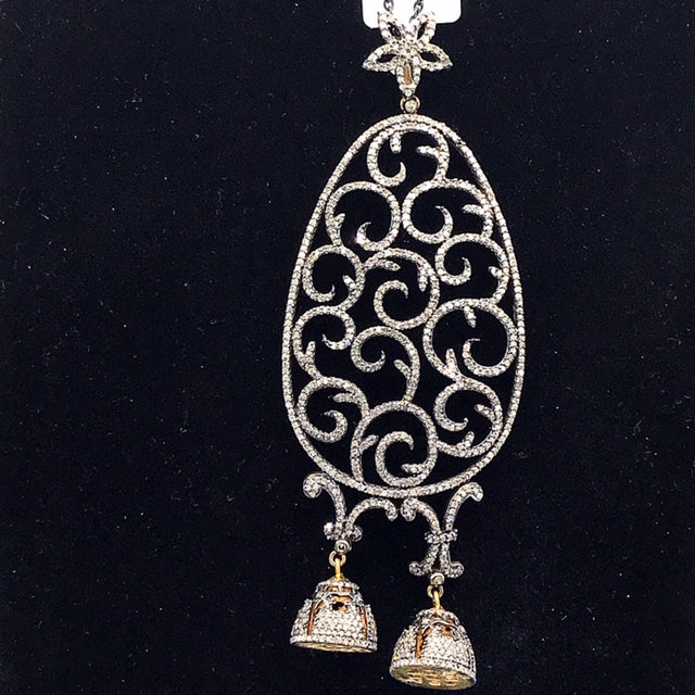 Large Oval Fancy Diamond Pendant with Tassel Caps