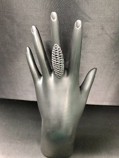 Black Spinel Ring .925 Oxidized Sterling Silver Black Spinal Ring, Genuine handmade pave Black Spinal Ring Size Approx 1.60"(14x40 mm)