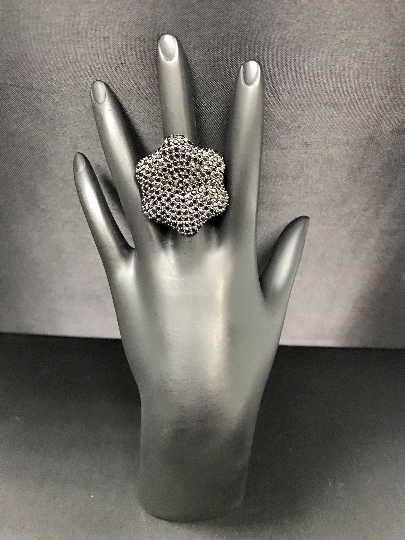 Black Spinel Ring .925 Oxidized Sterling Silver Black Spinal Ring, Genuine handmade pave Black Spinal Ring Size Approx 1.40"(31x35 mm)