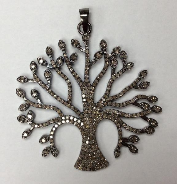 Pave Diamond Pendant, Pave Tree of Life Pendant, Tree of Life, Pave Tree Pendant, Oxidized Silver, Approx 2'' ( 46 x 52 mm)