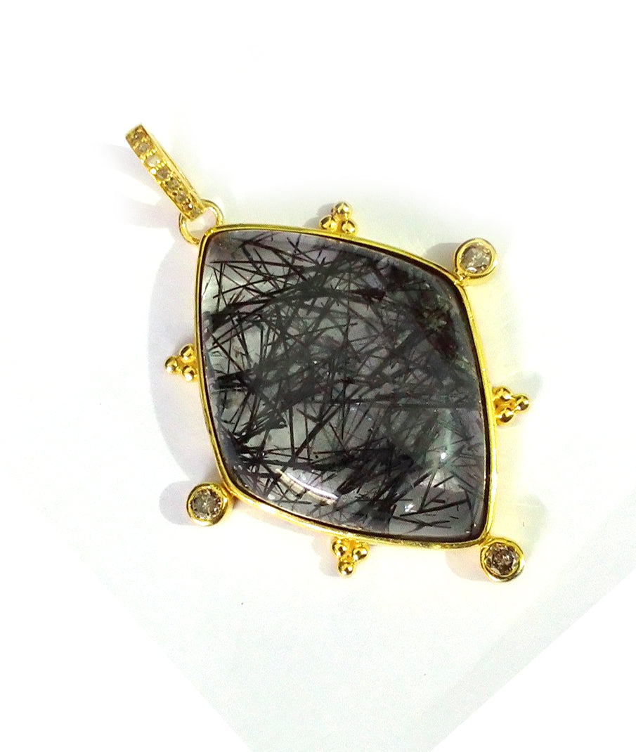 Black Rutile Silver Pave Diamond Pendant