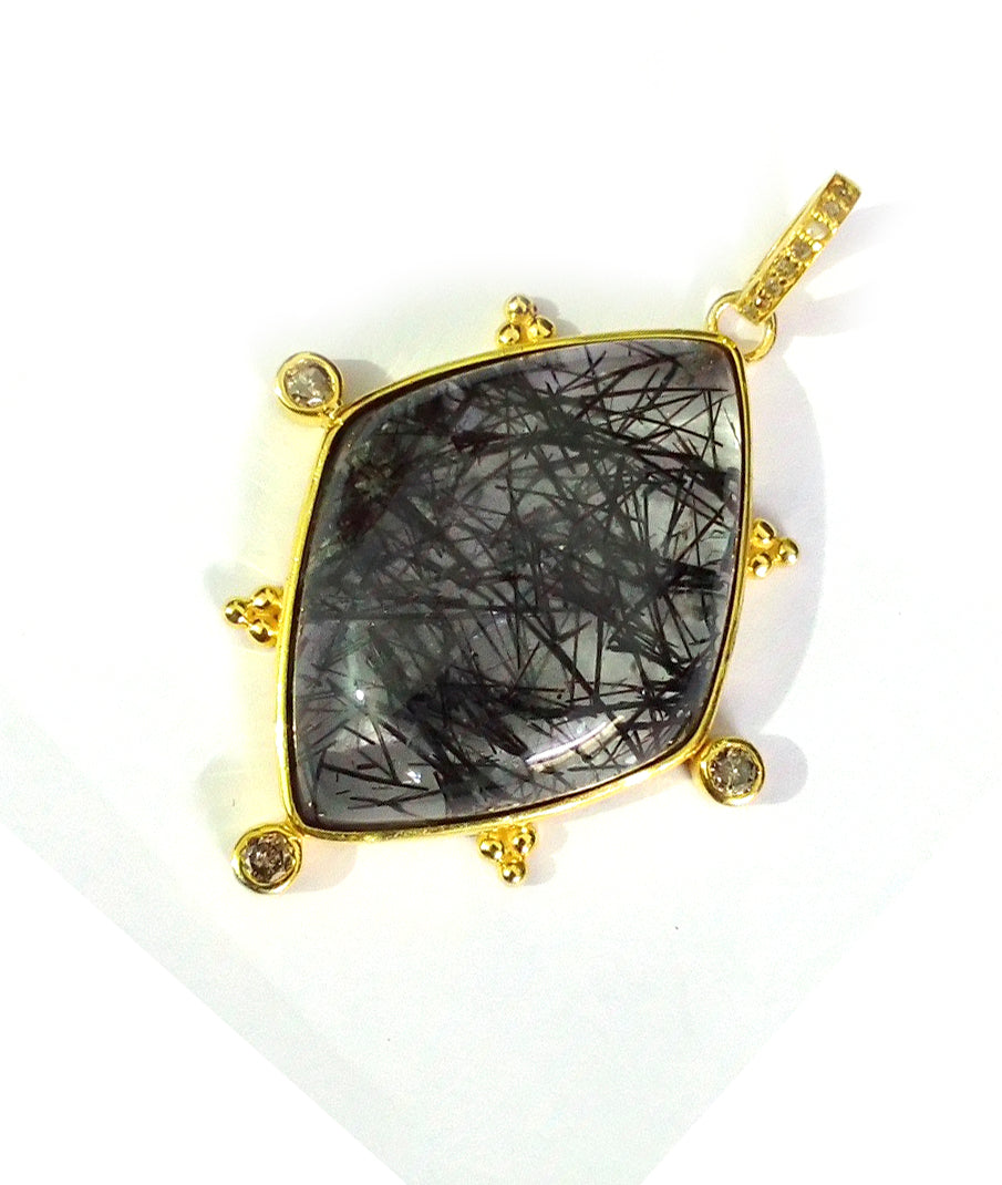 Black Rutile Silver Pave Diamond Pendant