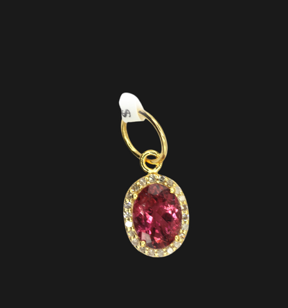 Oval 14k Solid Gold Diamond Pendants With Pink Tourmaline