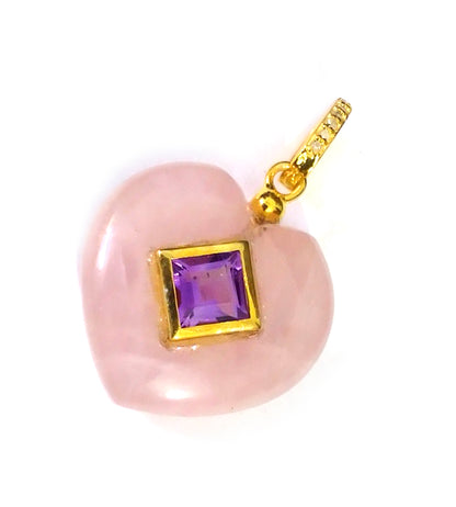 Rose Quartz Heart Shape Pave Diamond Pendant