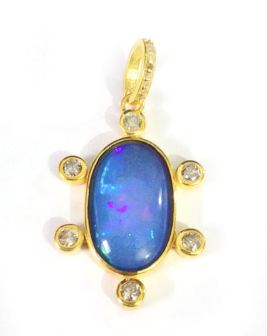 Opal Oval Silver Pave Diamond Pendant