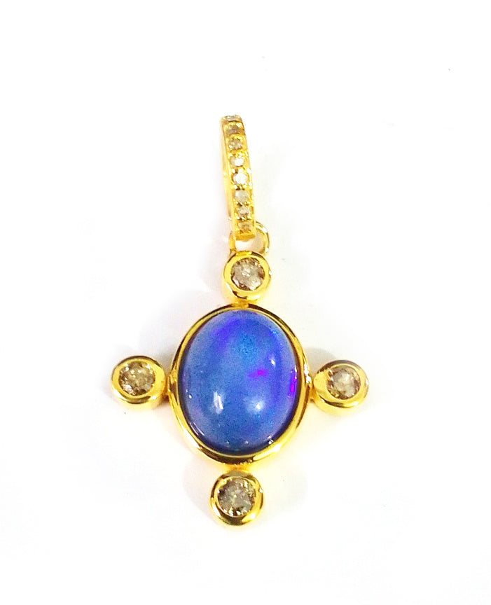 Opal Oval Silver Pave Diamond Pendant