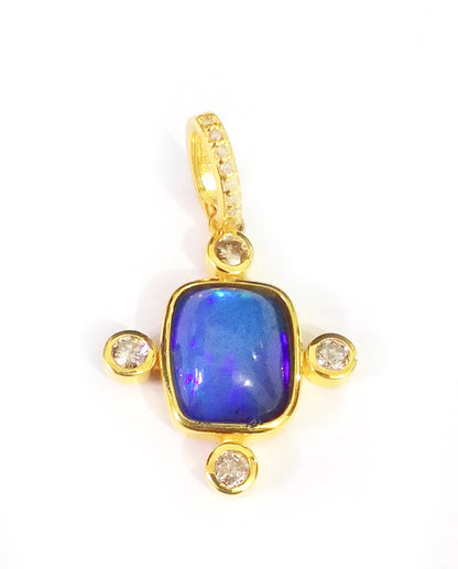 Opal Silver Pave Diamond Pendant