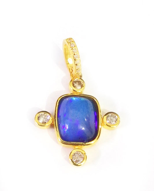 Opal Silver Pave Diamond Pendant