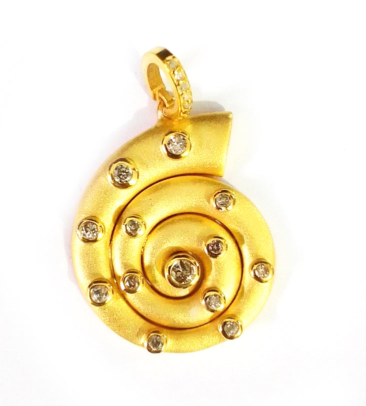 Spiral Shell Silver Pave Diamond Pendant