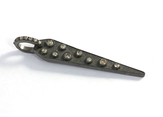 Spike Shape Diamond Pendant .925 Oxidized Sterling Silver Diamond Pendant, Diamond Pendant.