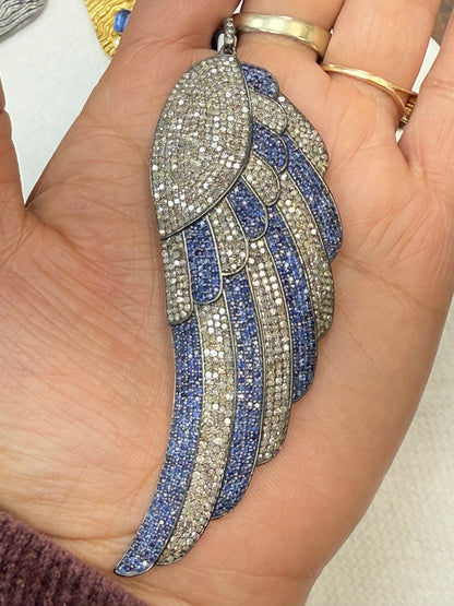 Feather Silver and Diamond Pave  PENDANT & CHARMS With Stone