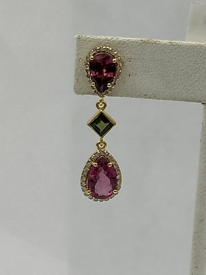 Tourmaline 14k Gold Diamond Earring