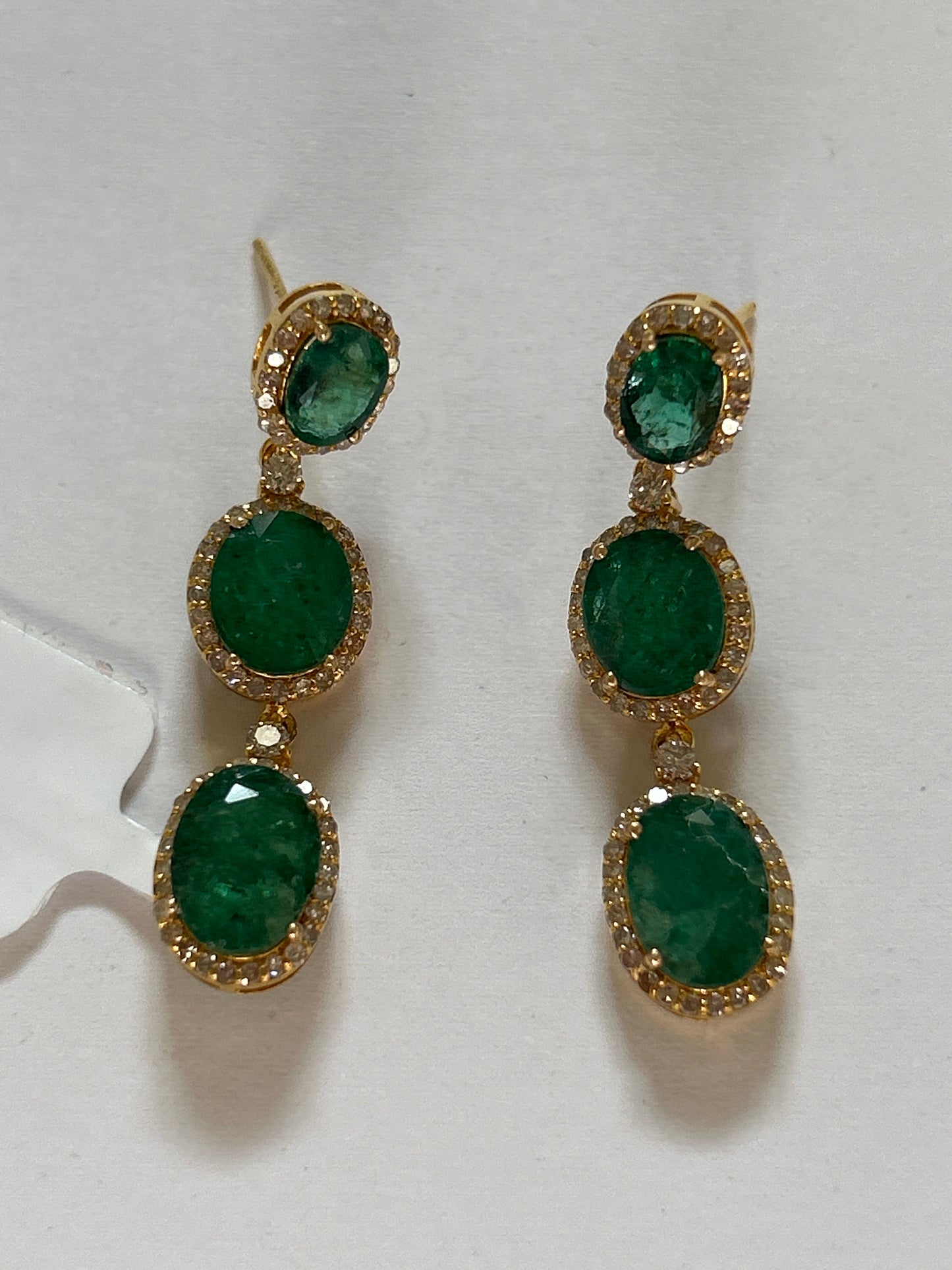 14K Gold Emerald and Diamond Earrings