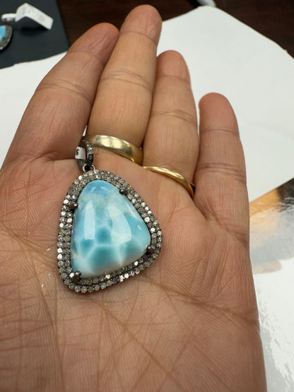 Larimar Diamond Pendant