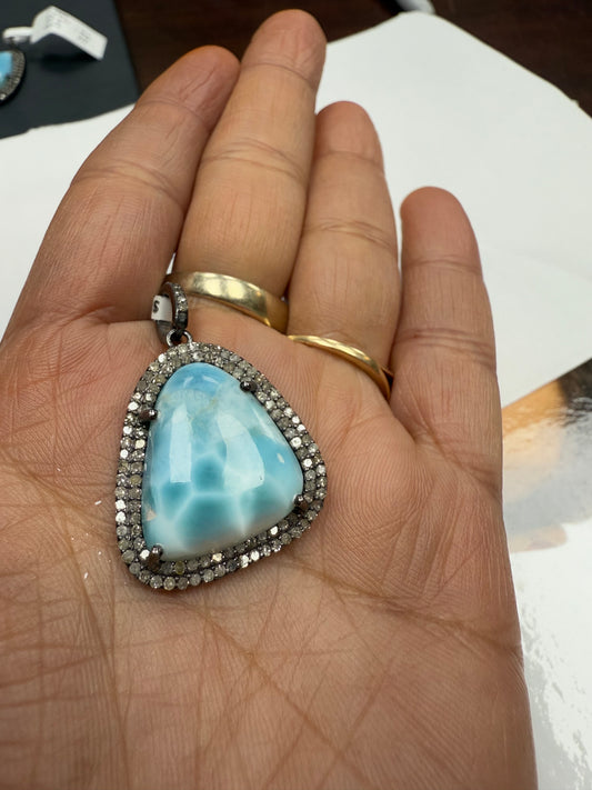 Larimar Diamond Pendant