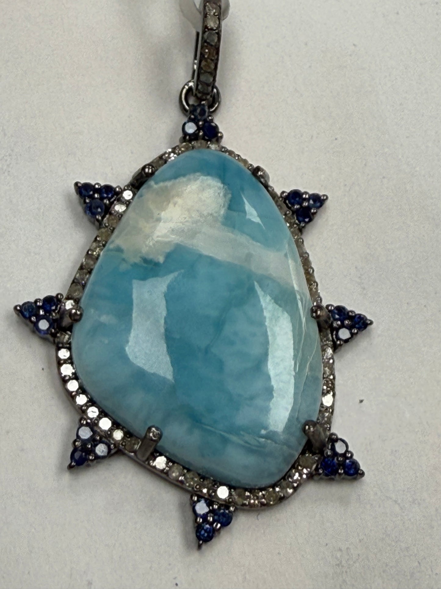 Larimar Sapphire Diamond Pendant