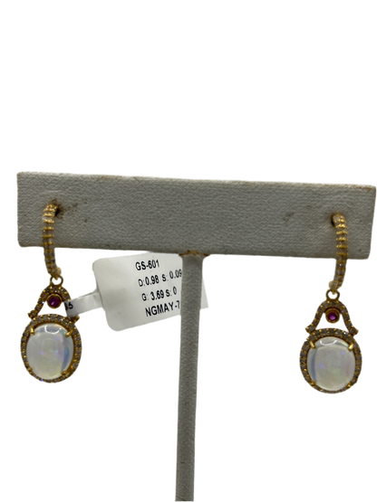 14k Gold Opal Diamond Earring