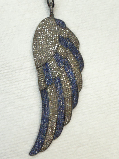 Feather Silver and Diamond Pave  PENDANT & CHARMS With Stone