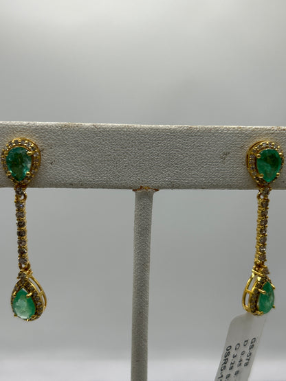 14k Gold Emerald Diamond Earring