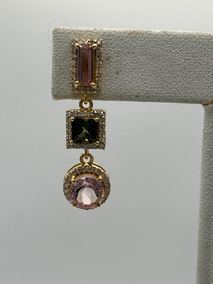 14k Gold Tourmaline Diamond Earring