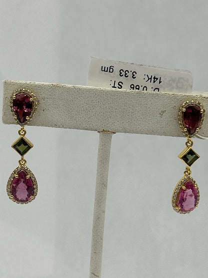 Tourmaline 14k Gold Diamond Earring