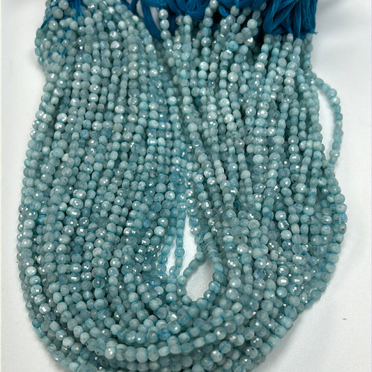 Aquamarine Beads Faceted Coin