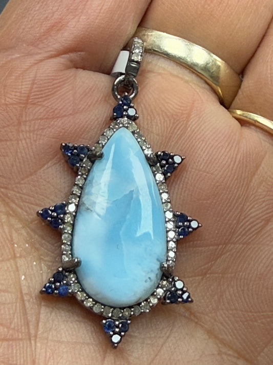 Larimar Sapphire Diamond Pendant
