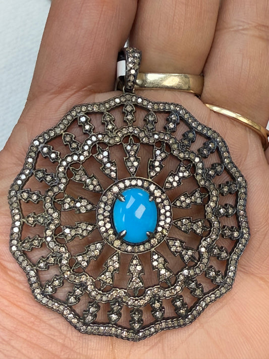 Turqouise Silver and Diamond Pave  PENDANT & CHARMS
