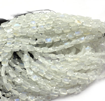 Moonstone, Rainbow Moonstone Faceted Rectangle Beads