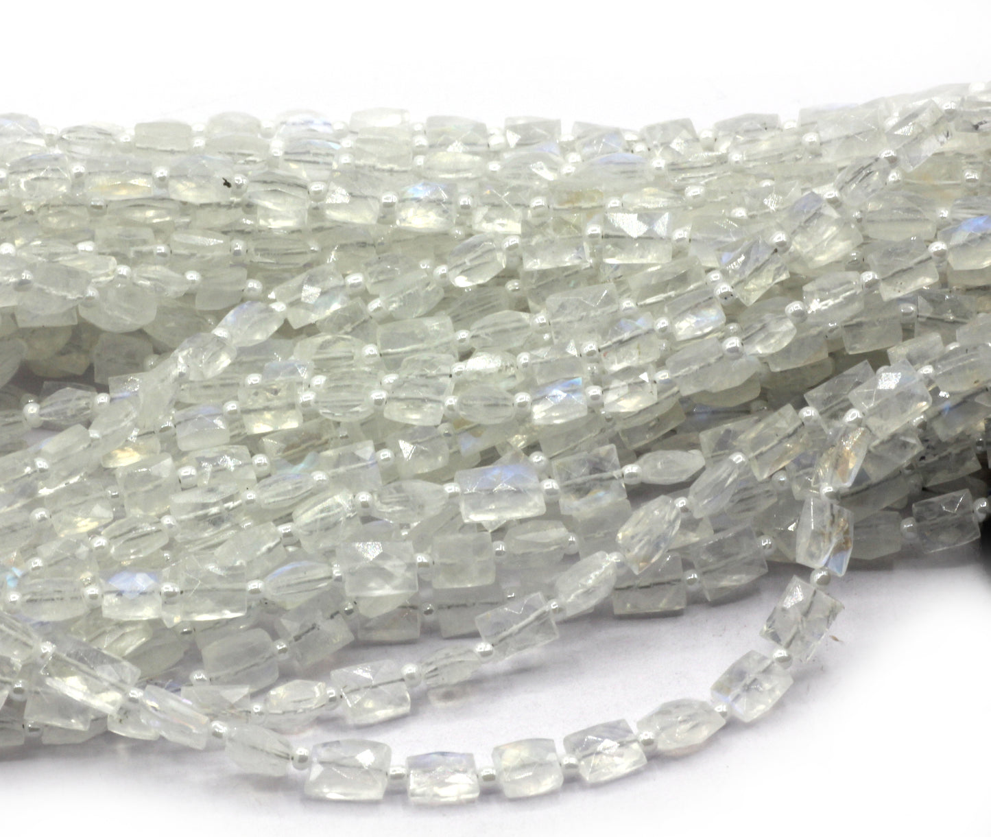 Moonstone, Rainbow Moonstone Faceted Rectangle Beads