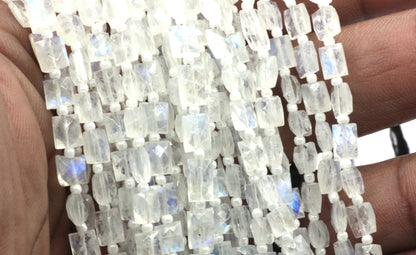 Moonstone, Rainbow Moonstone Faceted Rectangle Beads
