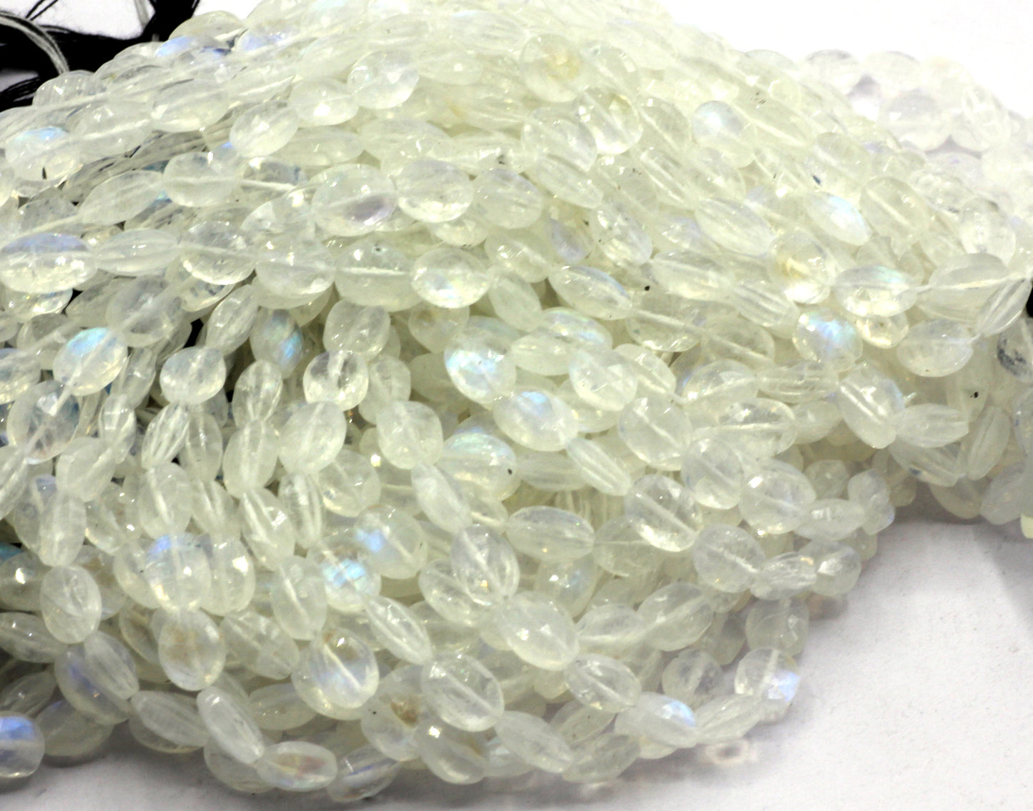 White Rainbow Faceted Oval Beads