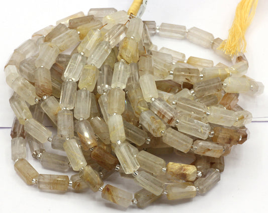 Golden Rutilated quartz Faceted Tube Beads